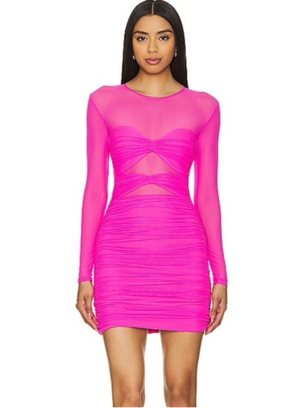NOOKIE Intrigue Fuchsia Long-Sleeve Cutout Bodycon Dress